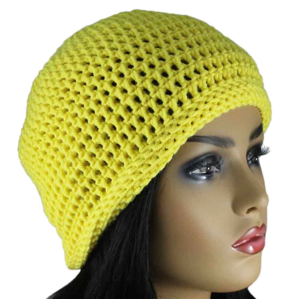 Lilylin Designs Sunny Yellow Medium/Large Crochet Beanie Hat-side