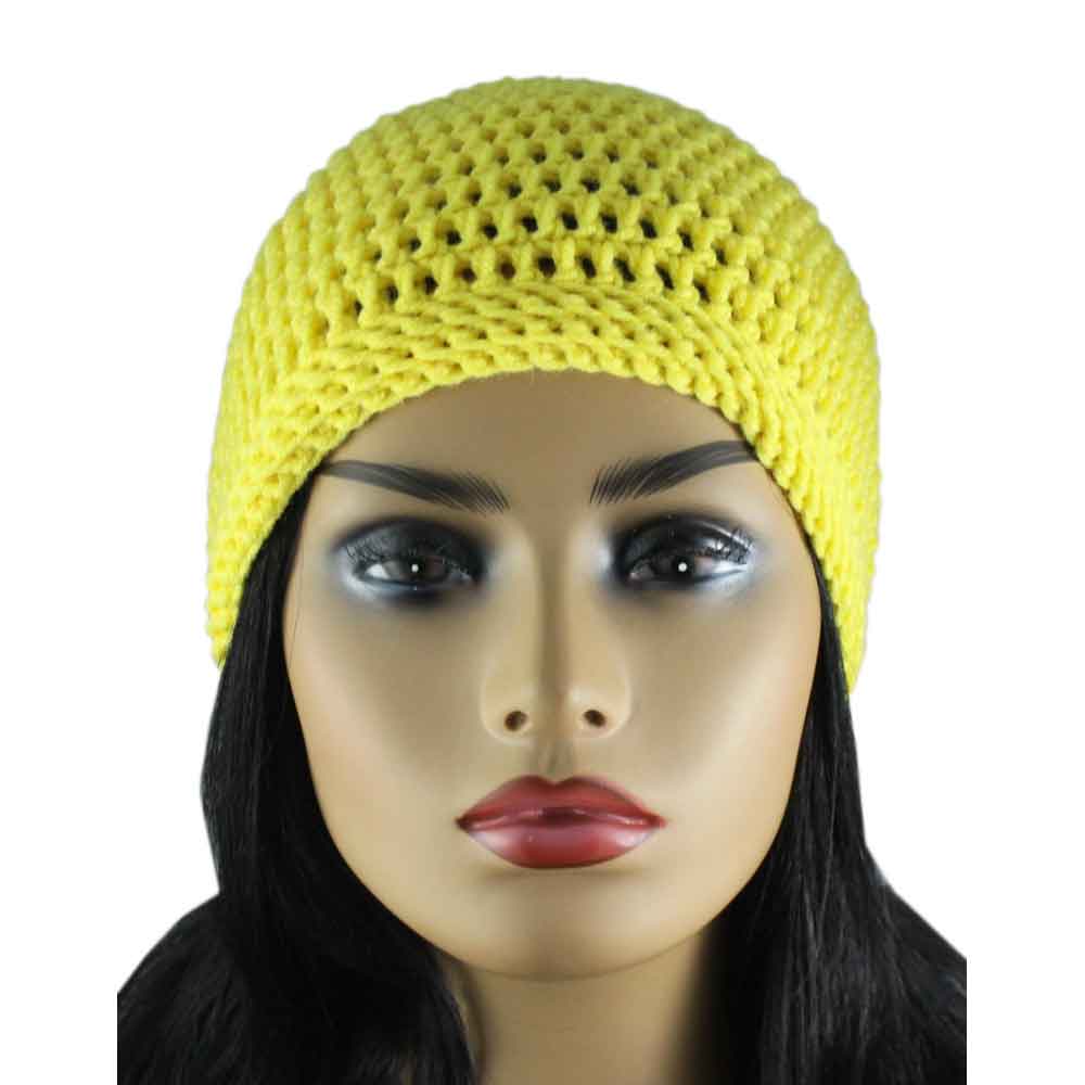 Lemon Yellow Crochet Beanie Hat Medium/Large - JMCH17ML - Lilylin Designs
