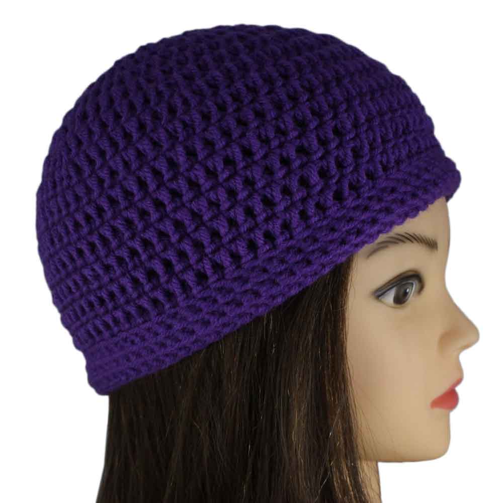 Lilylin Designs Purple Small/Medium Crochet Beanie Hat-side