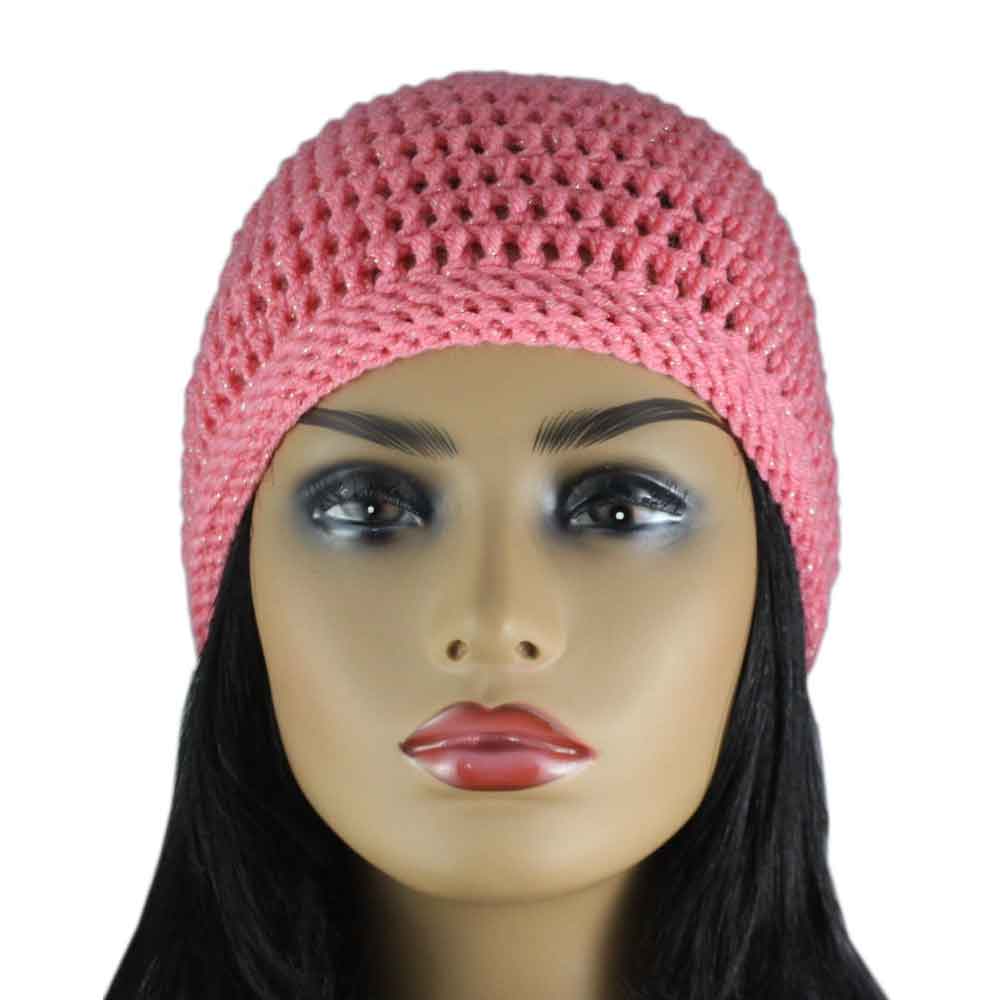 Pink Sparkle Crochet Beanie Hat Medium/Large - JMCH19ML - Lilylin Designs