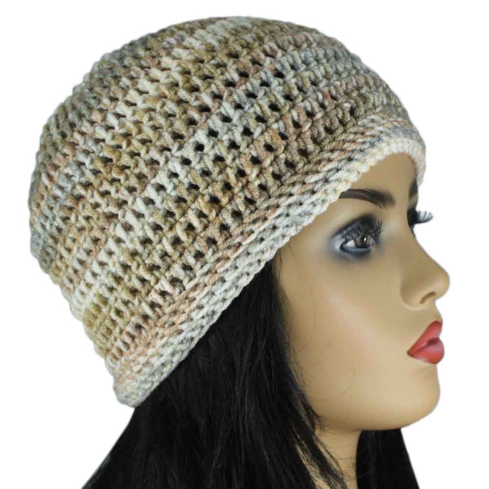Tan and Gray Crochet Beanie Hat Medium/Large - JMCH21ML - Lilylin Designs