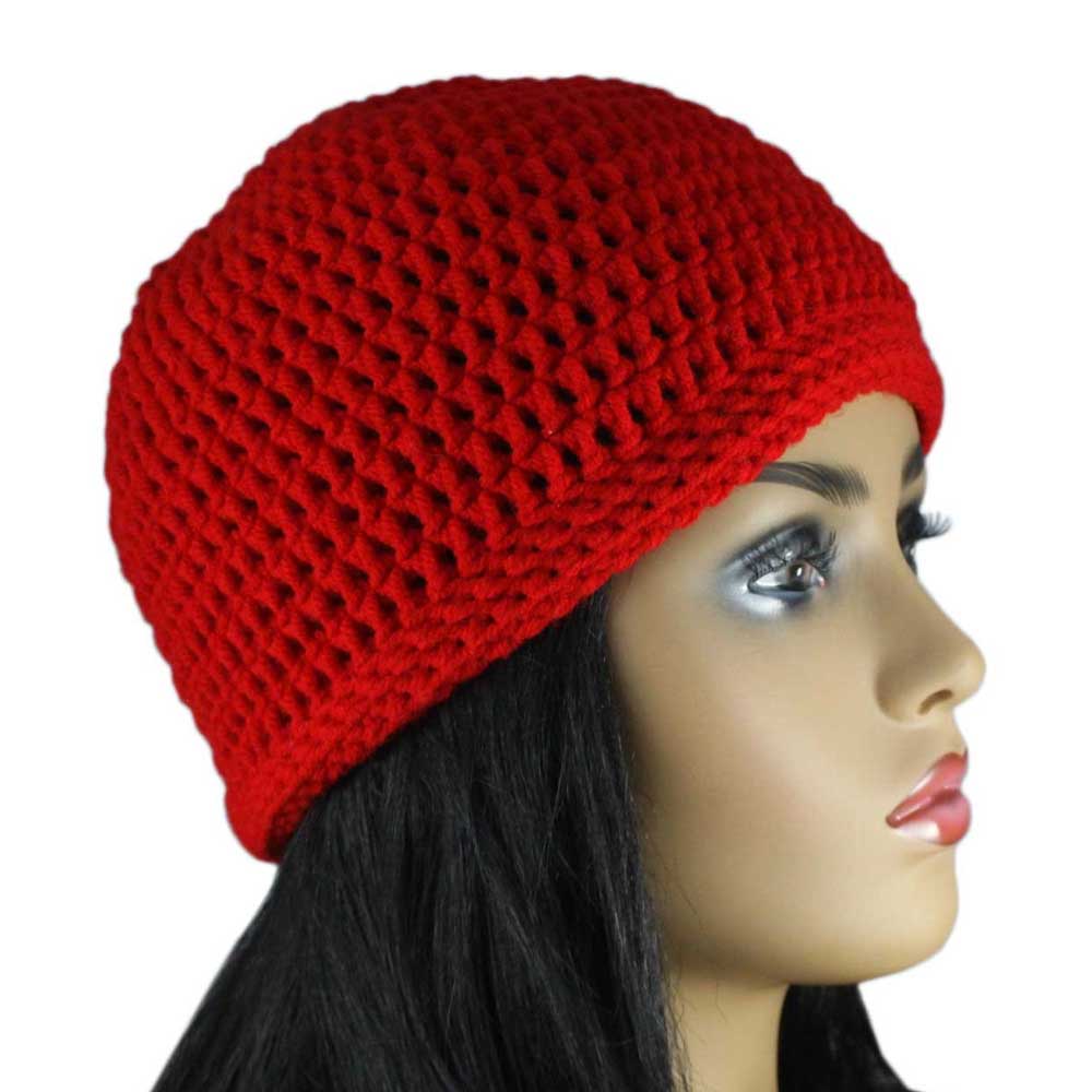 Red Crochet Beanie Hat Medium/Large - JMCH22ML - Lilylin Designs