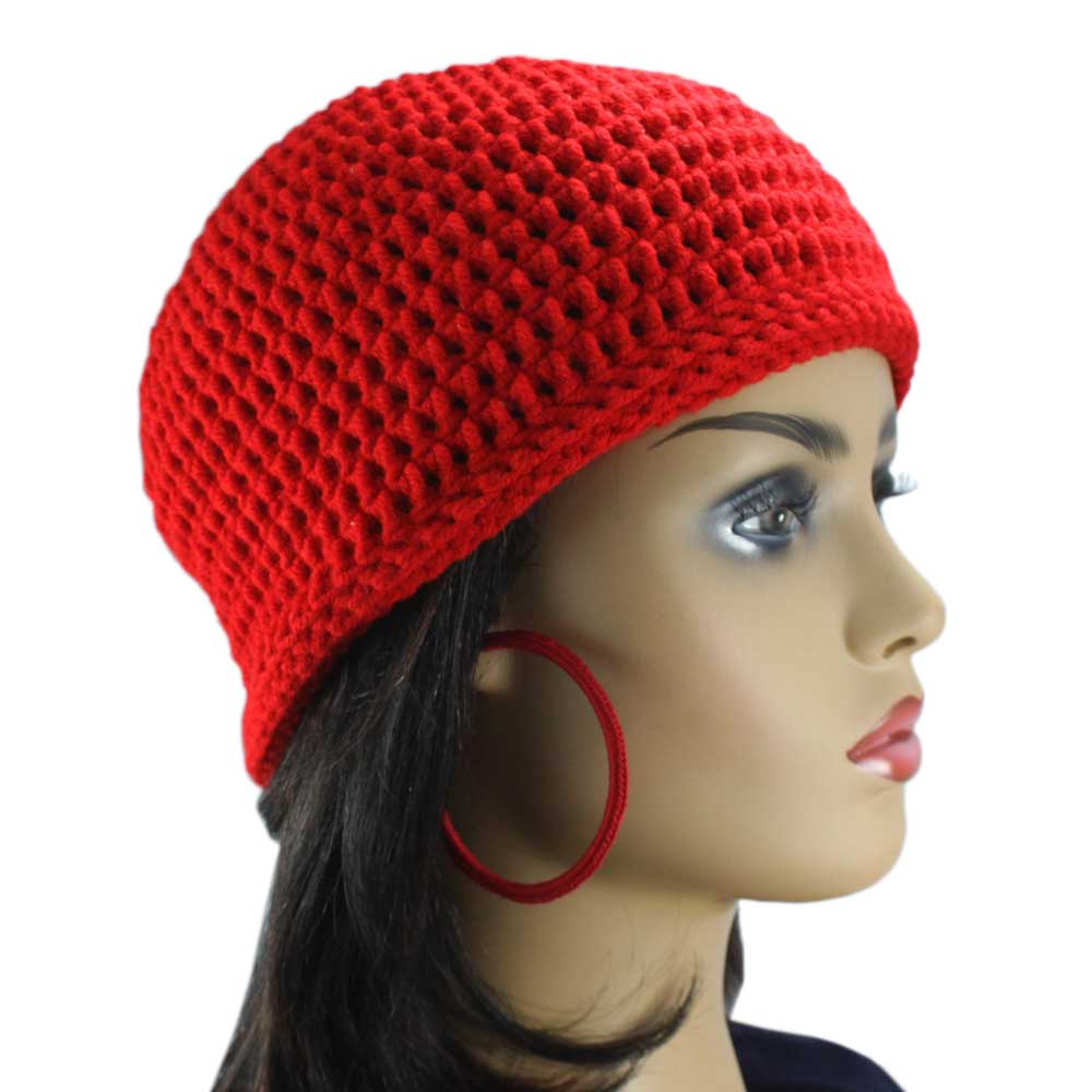 Red Crochet Beanie Hat Medium/Large - JMCH22ML - Lilylin Designs