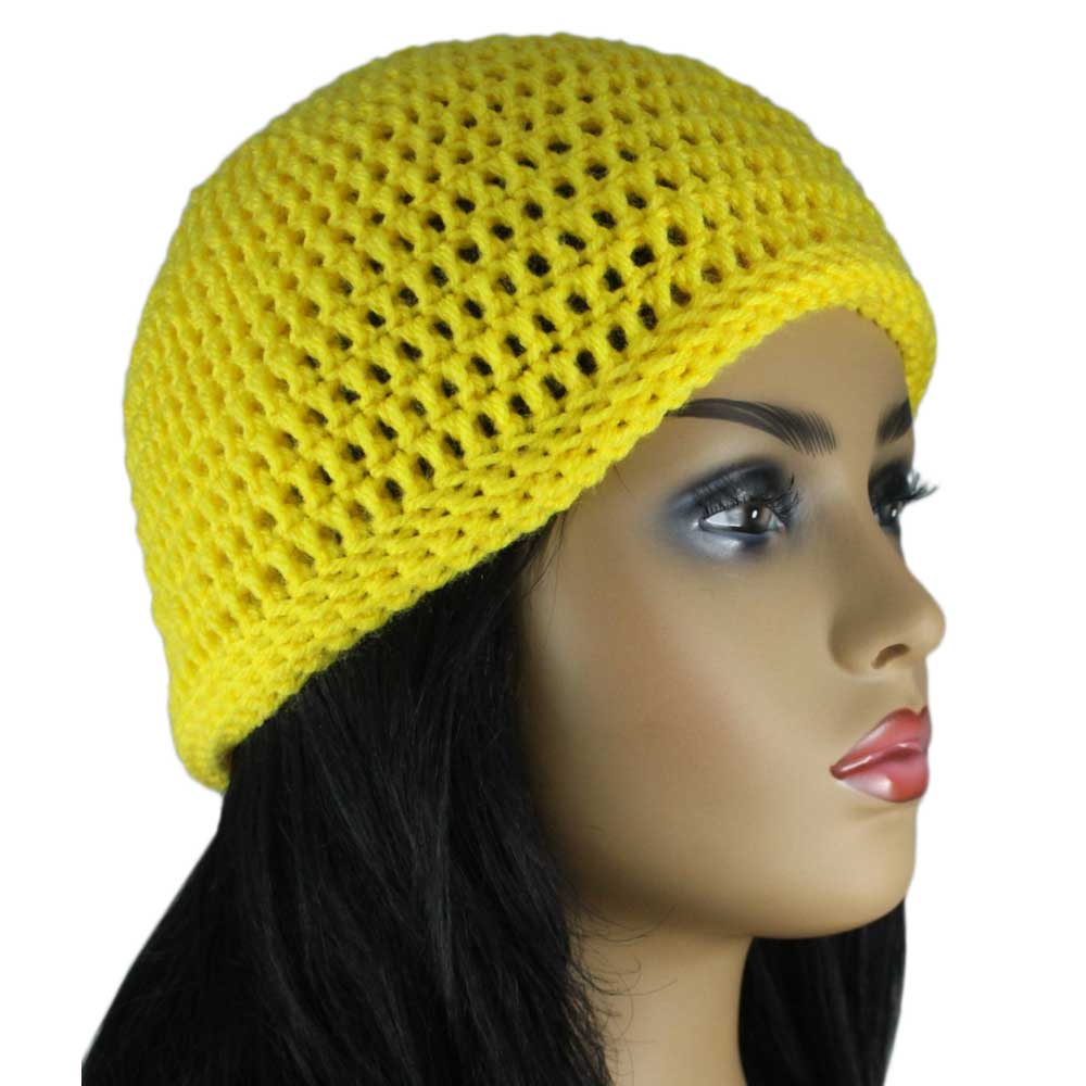 Bright Yellow Crochet Beanie Hat Medium/Large - JMCH23ML - Lilylin Designs
