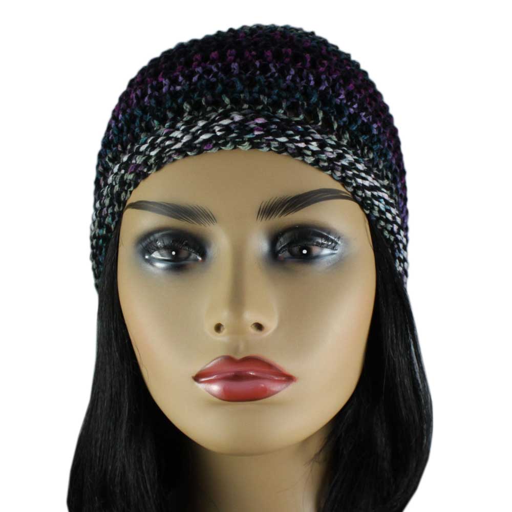Purple Black Gray Crochet Beanie Hat Medium/Large - JMCH24ML - Lilylin Designs