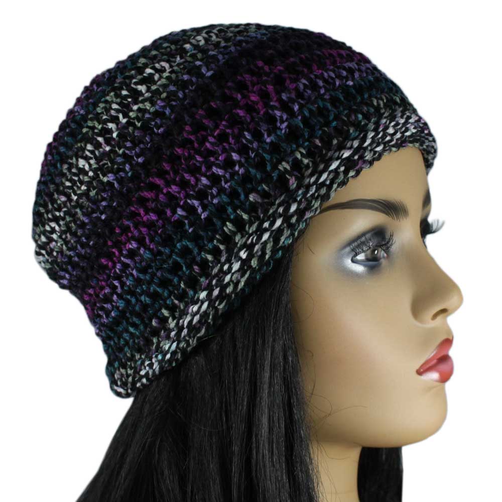 Purple Black Gray Crochet Beanie Hat Medium/Large - JMCH24ML - Lilylin Designs