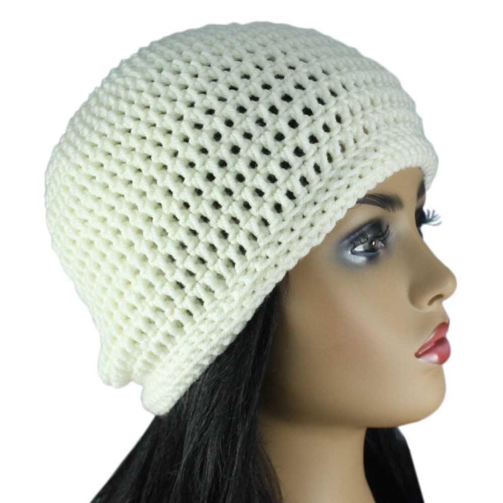 Lilylin Designs Creamy Ivory Crochet Beanie Hat Medium/Large-side