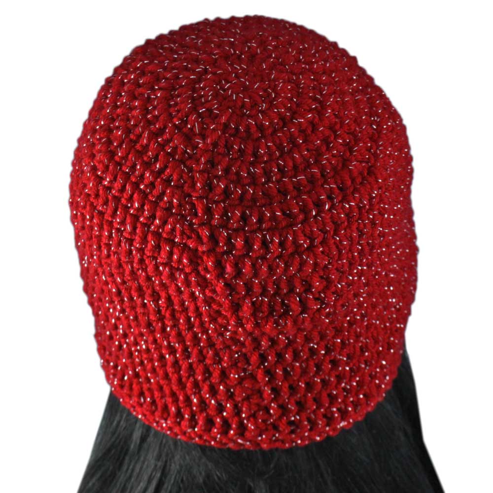 Red Sparkle Crochet Beanie Hat Medium/Large - JMCH26ML - Lilylin Designs
