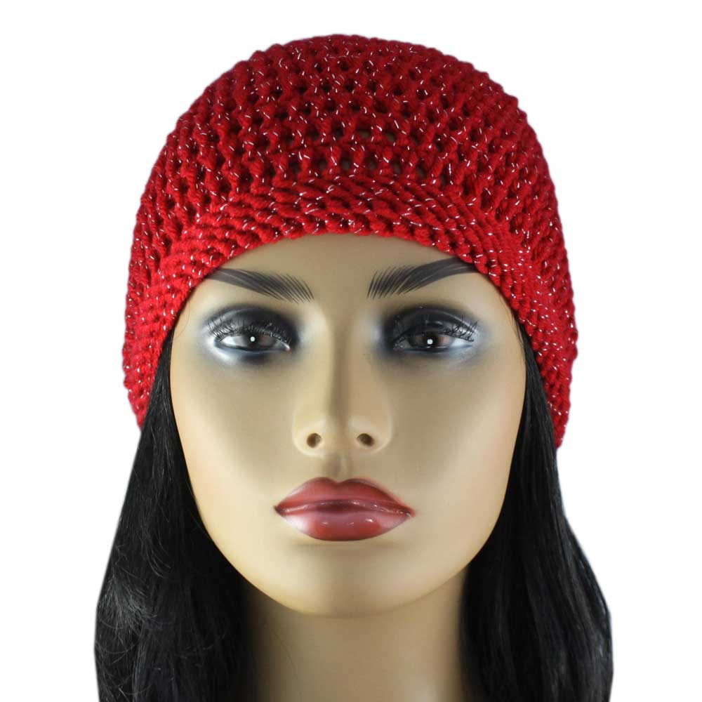 Red Sparkle Crochet Beanie Hat Medium/Large - JMCH26ML - Lilylin Designs