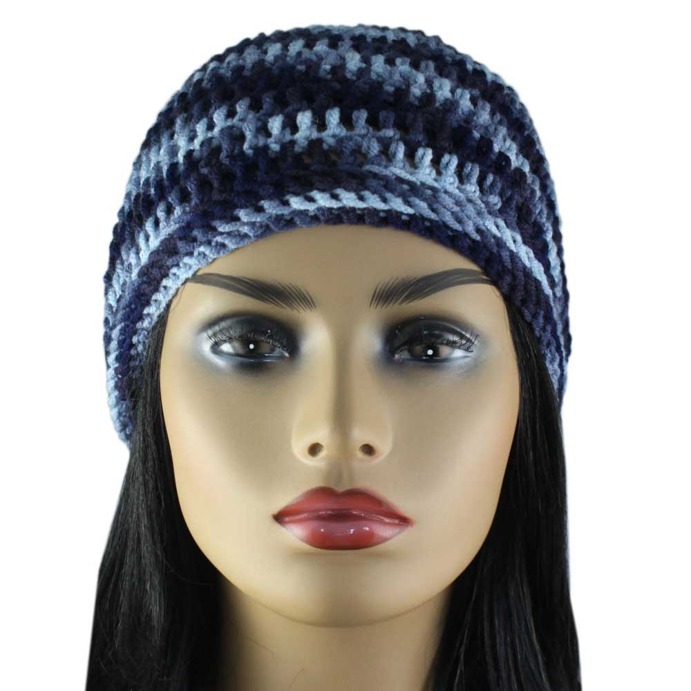 Dark and Light Blue Crochet Beanie Hat Medium/Large - JMCH29ML - Lilylin Designs