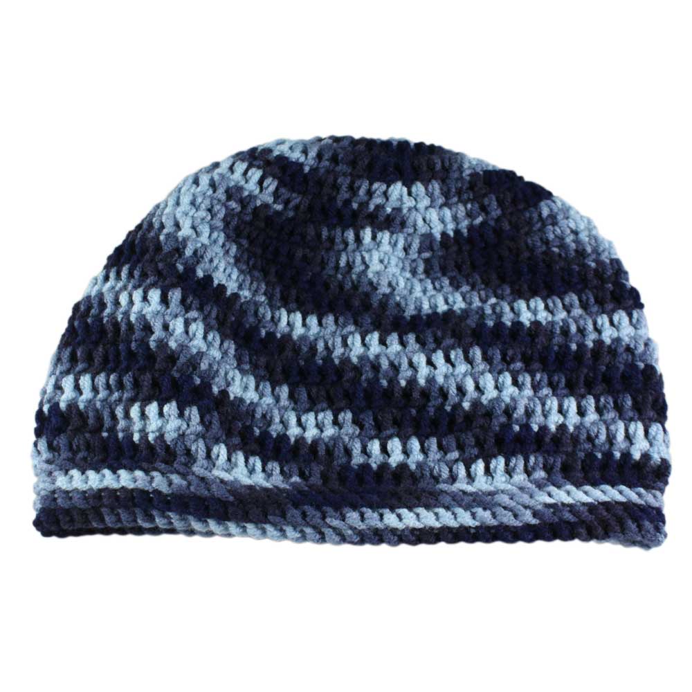 Lilylin Designs Light and Dark Blue Crochet Beanie Hat Medium/Large