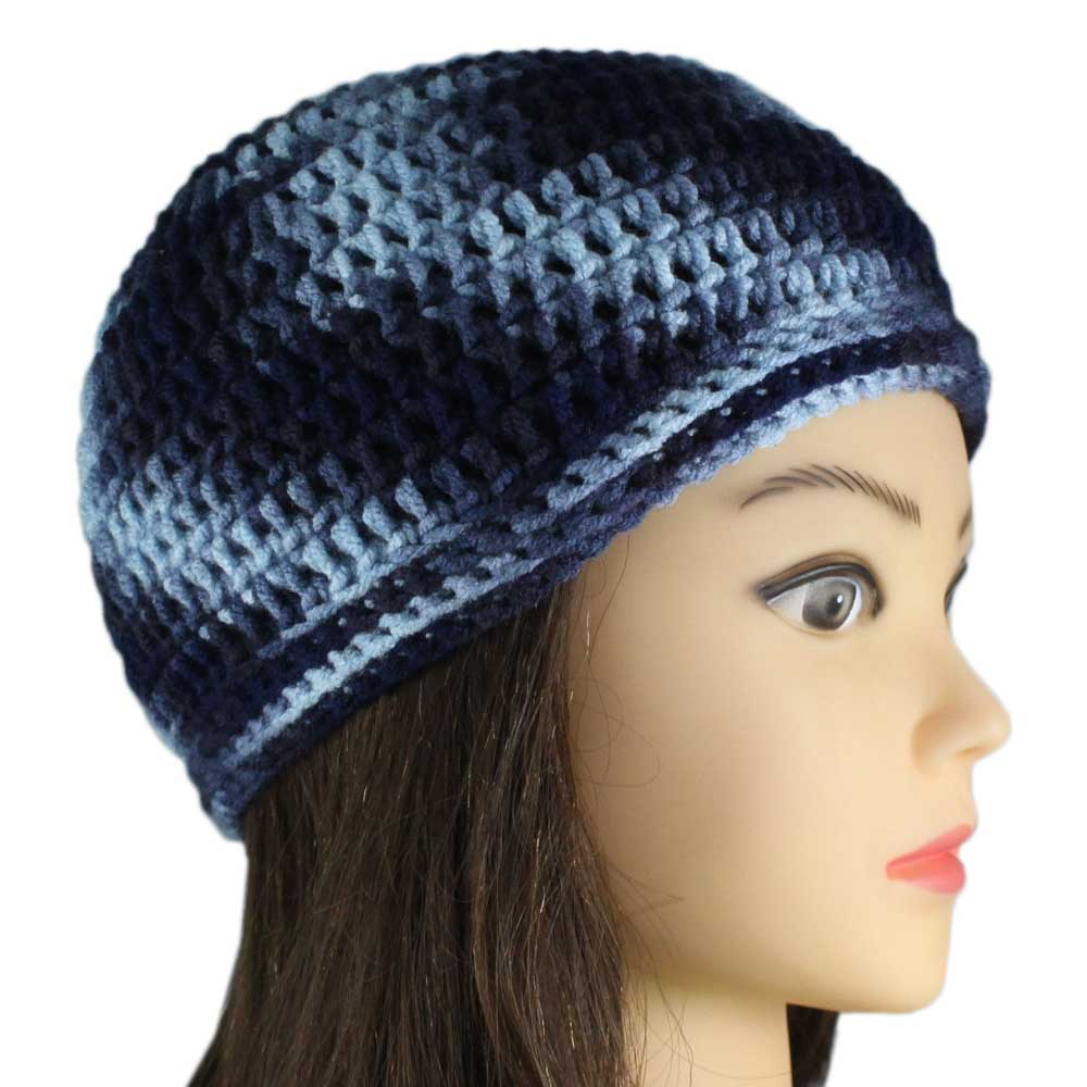 Dark and Light Blue Crochet Beanie Hat Small/Medium - JMCH29SM - Lilylin Designs