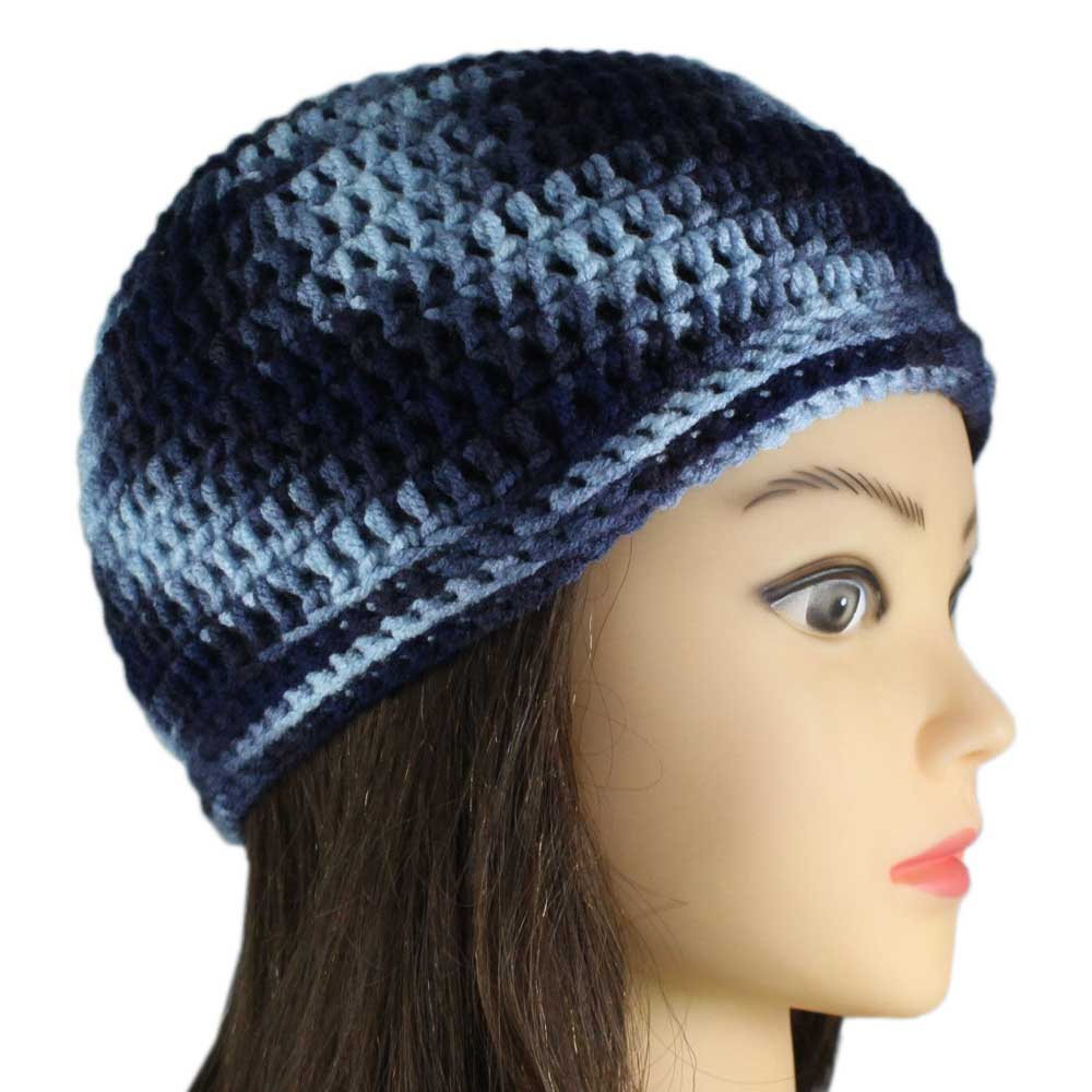 Lilylin Designs Light and Dark Blue Crochet Beanie Hat Small/Medium-side