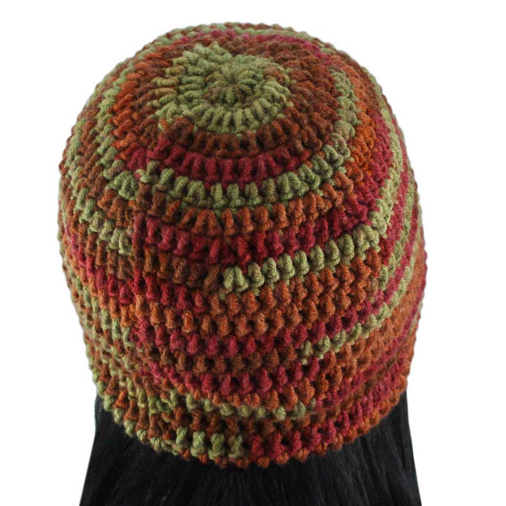 Burgundy and Green Crochet Beanie Hat Medium/Large - JMCH31ML - Lilylin Designs