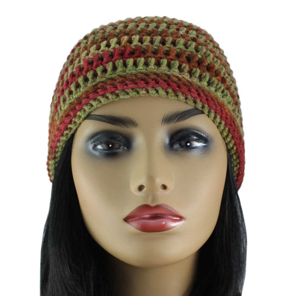 Burgundy and Green Crochet Beanie Hat Medium/Large - JMCH31ML - Lilylin Designs