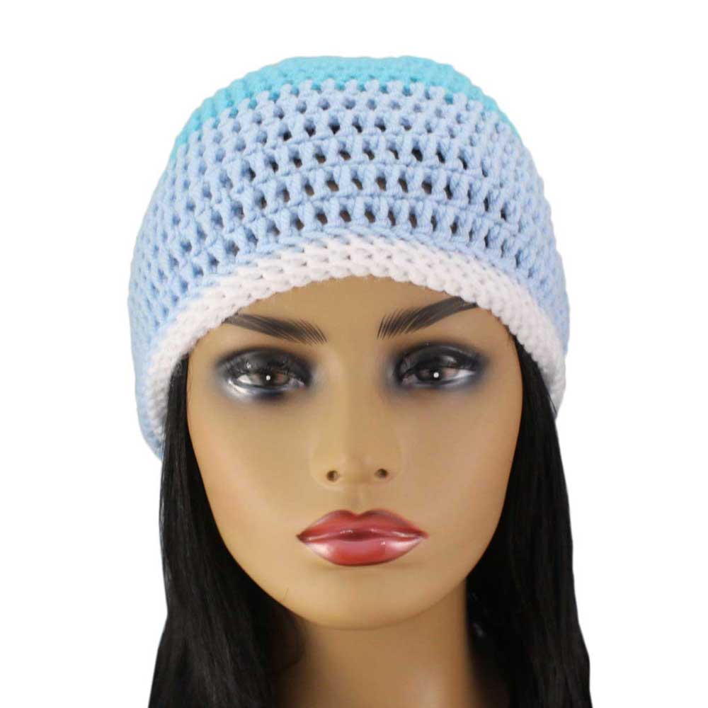 3 Shades of Blue Crochet Beanie Hat Medium/Large - JMCH33ML - Lilylin Designs