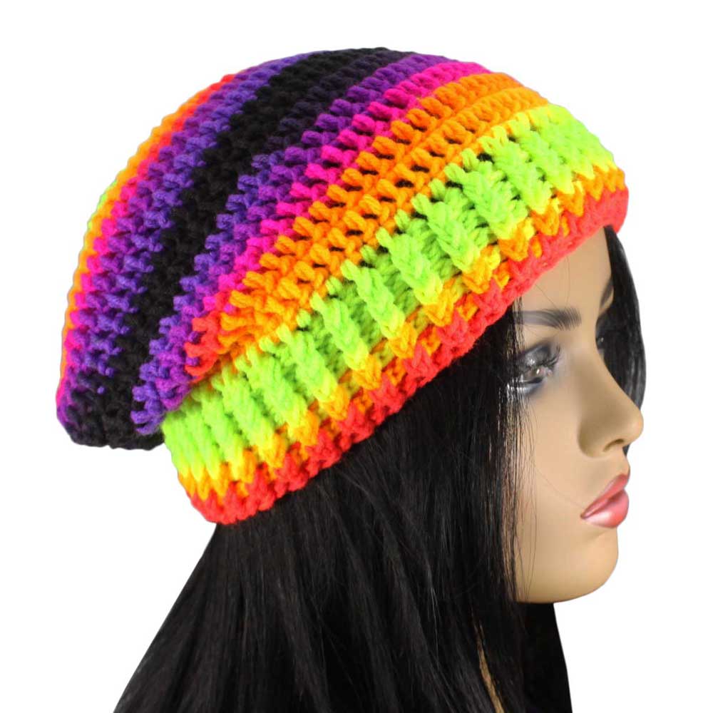 Neon Crochet Beanie Hat with Band Medium/Large - JMCH34ML - Lilylin Designs