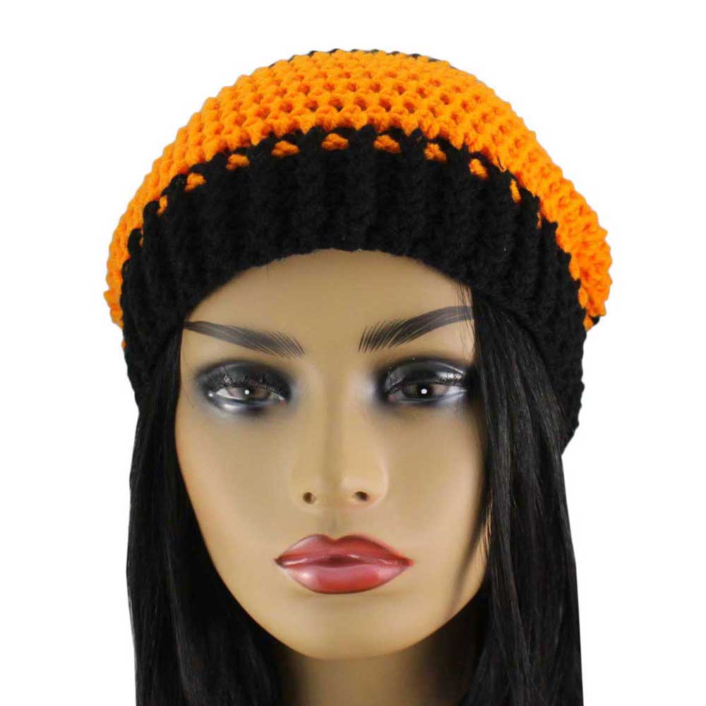 Orange and Black Crochet Beanie Hat Medium/Large - JMCH35ML - Lilylin Designs