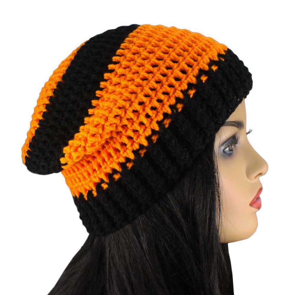 Orange and Black Crochet Beanie Hat Medium/Large - JMCH35ML - Lilylin Designs