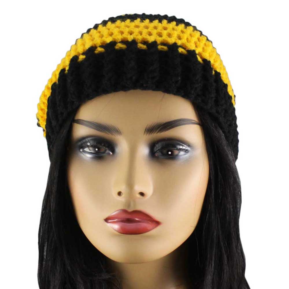 Gold and Black Crochet Beanie Hat Med/Large - JMCH36ML - Lilylin Designs