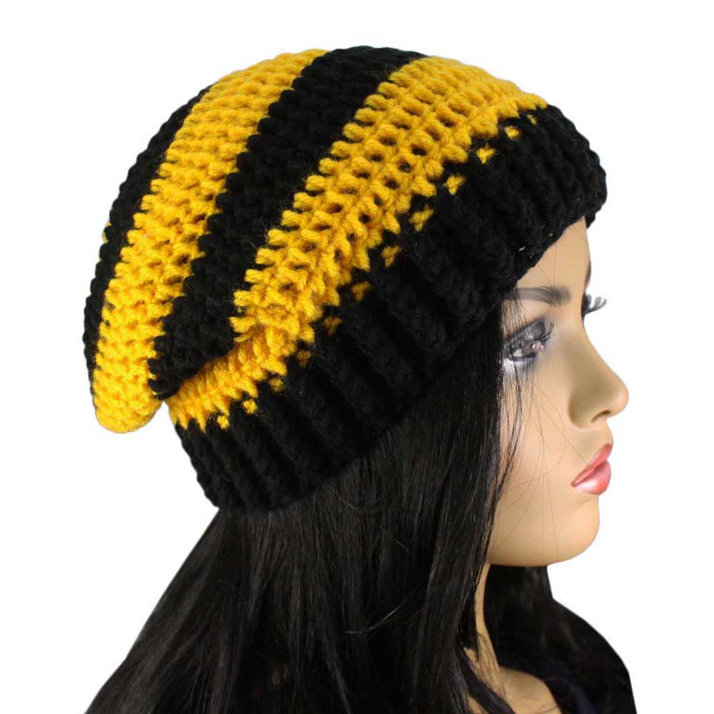 Gold and Black Crochet Beanie Hat Med/Large - JMCH36ML - Lilylin Designs