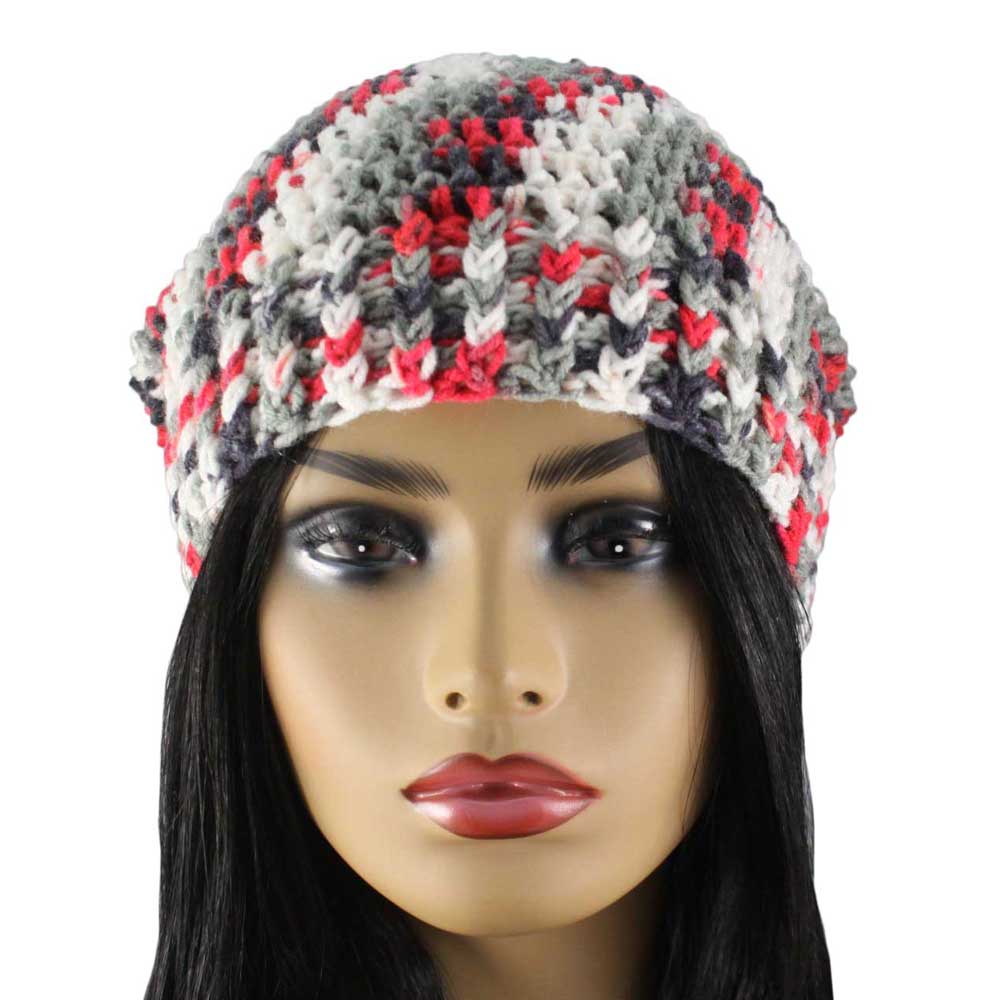 Gray Red White Black Beanie Hat Medium/Large - JMCH37ML - Lilylin Designs