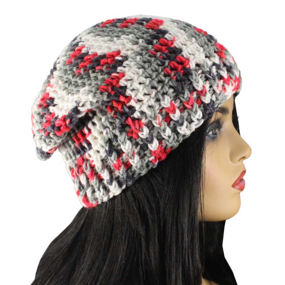 Gray Red White Black Beanie Hat Medium/Large - JMCH37ML - Lilylin Designs