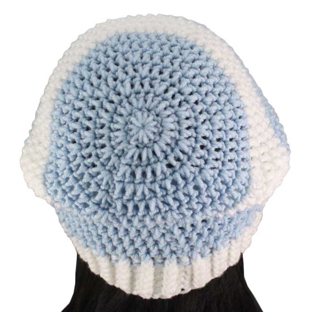Light Blue and White Crochet Beanie Hat Medium/Large - JMCH40ML - Lilylin Designs