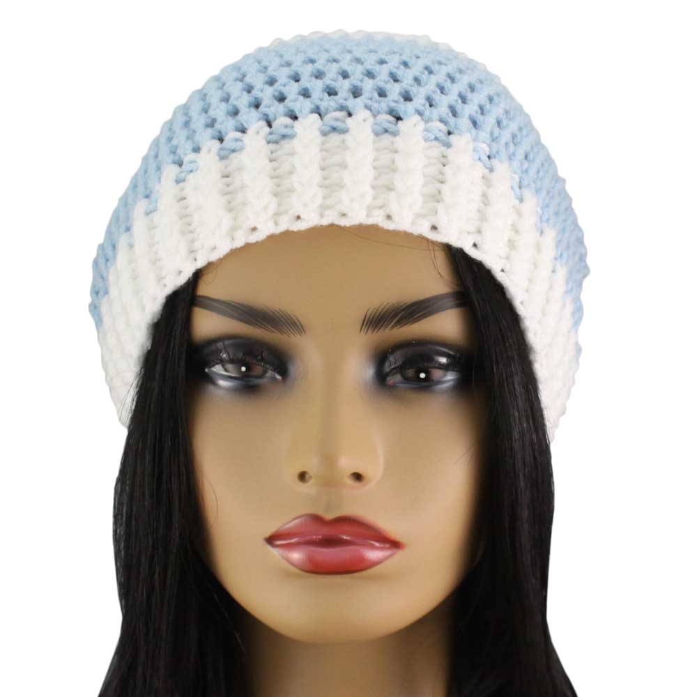 Light Blue and White Crochet Beanie Hat Medium/Large - JMCH40ML - Lilylin Designs