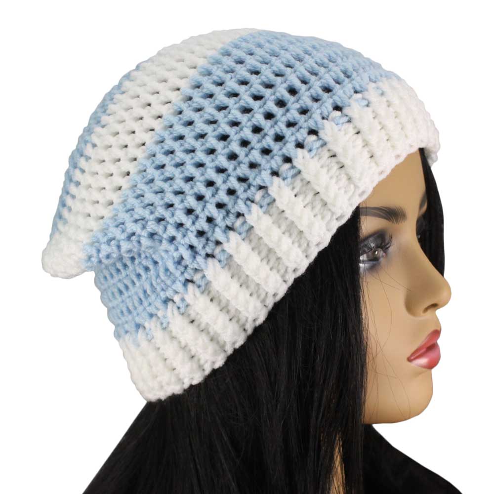 Light Blue and White Crochet Beanie Hat Medium/Large - JMCH40ML - Lilylin Designs