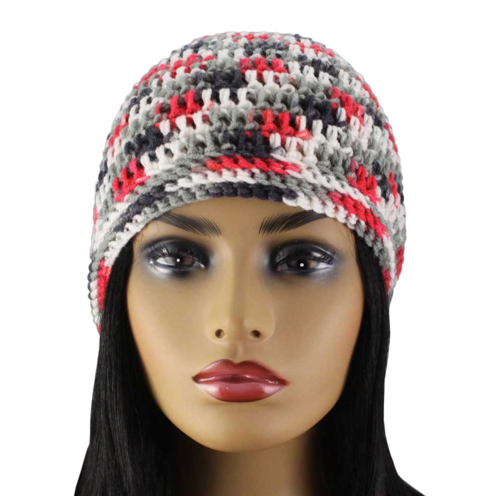Red White Gray Black Slouch Beanie Hat Medium/Large - JMCH41ML - Lilylin Designs