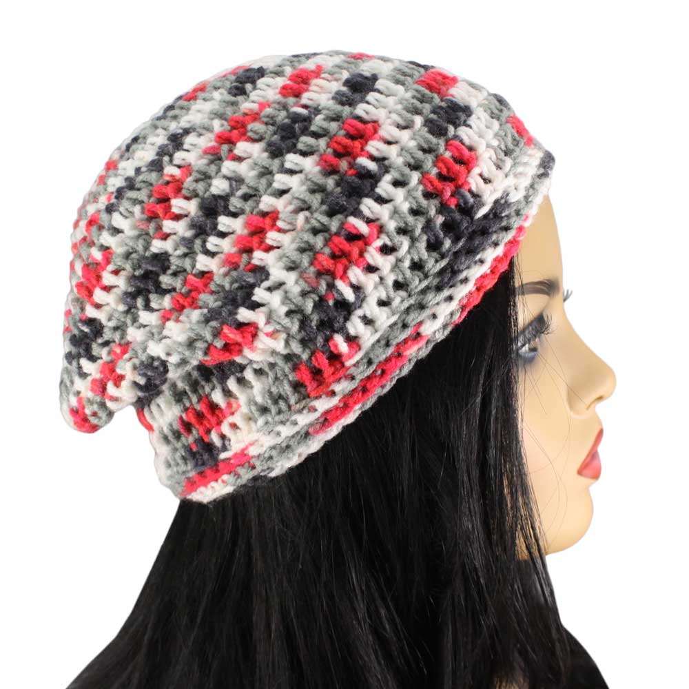 Red White Gray Black Slouch Beanie Hat Medium/Large - JMCH41ML - Lilylin Designs