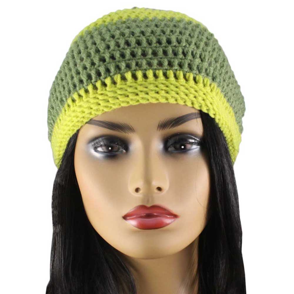 Green and Olive Green Crochet Beanie Hat Medium/Large - JMCH42ML - Lilylin Designs