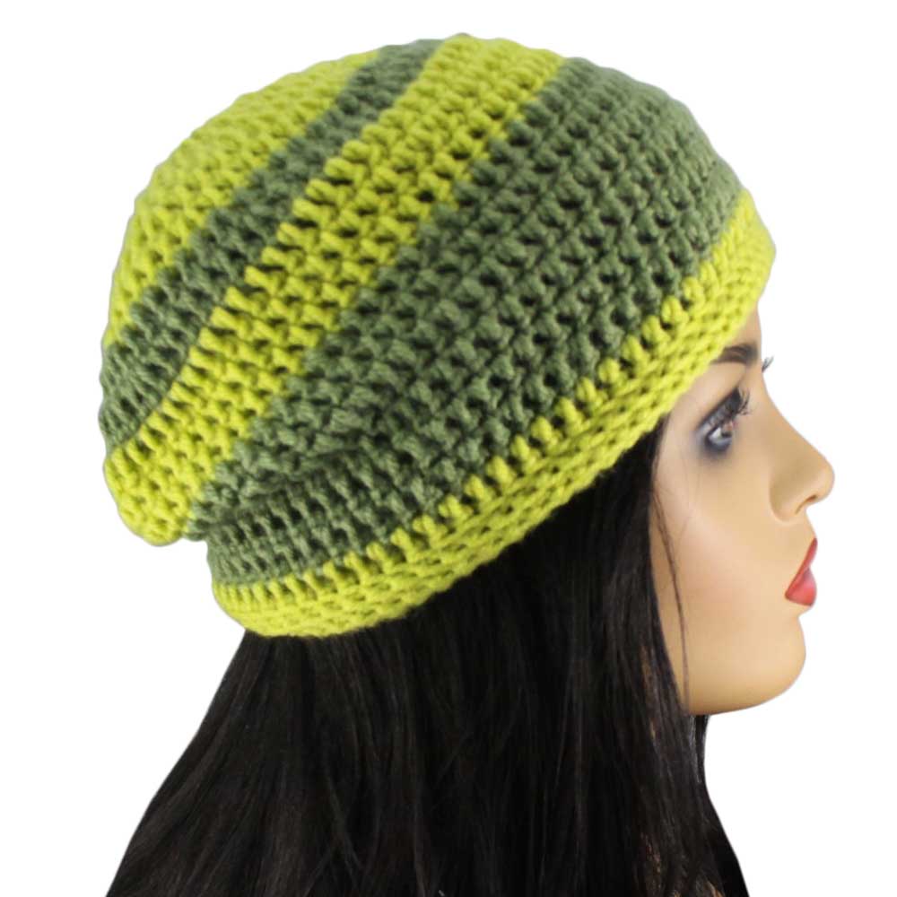 Green and Olive Green Crochet Beanie Hat Medium/Large - JMCH42ML - Lilylin Designs