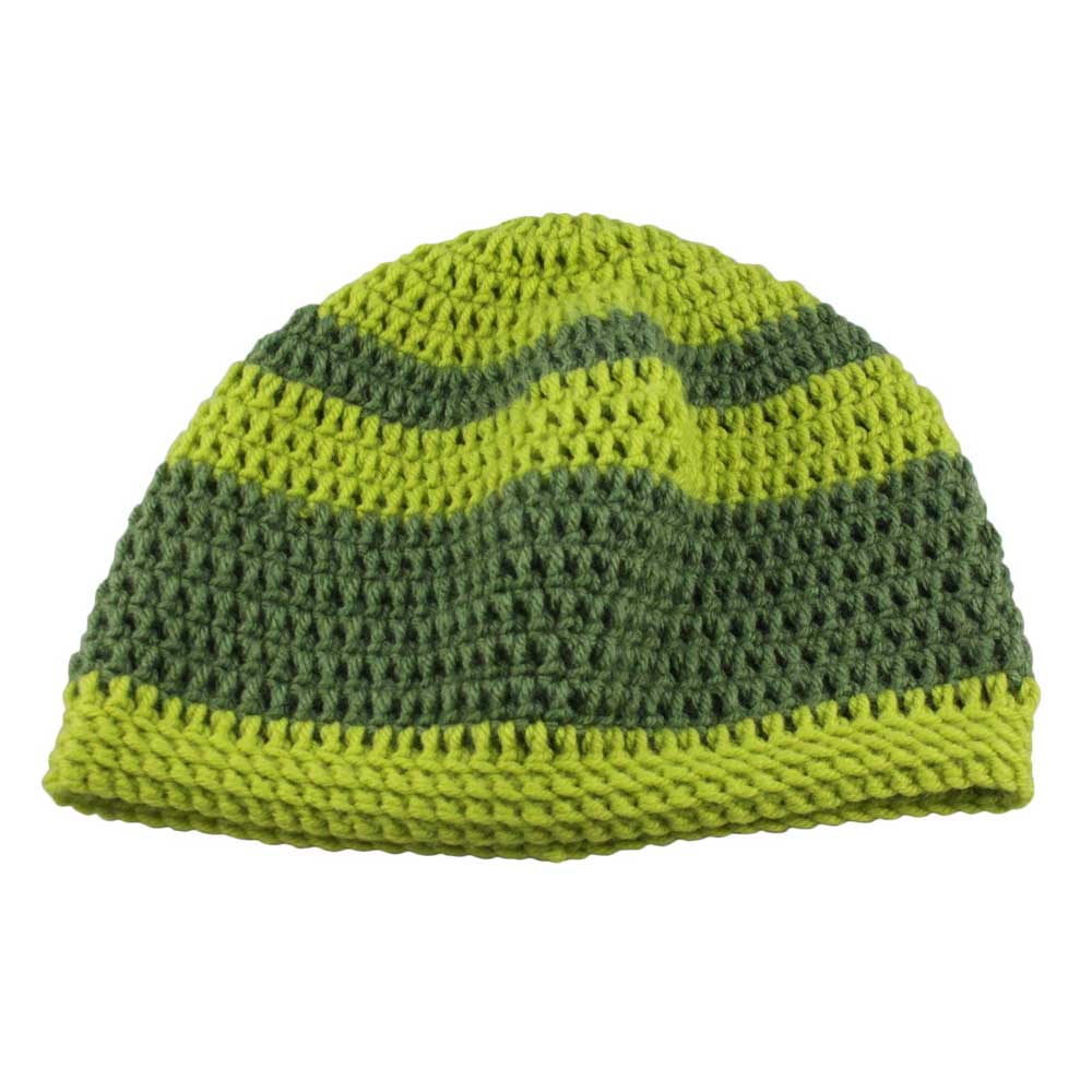 Lilylin Designs Green and Olive Green Crochet Beanie Hat Medium/Large