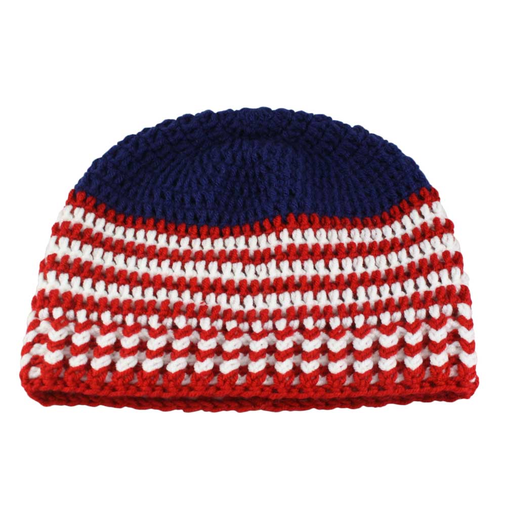 Lilylin Designs Patriotic Crochet Beanie Hat with Band Medium/Large