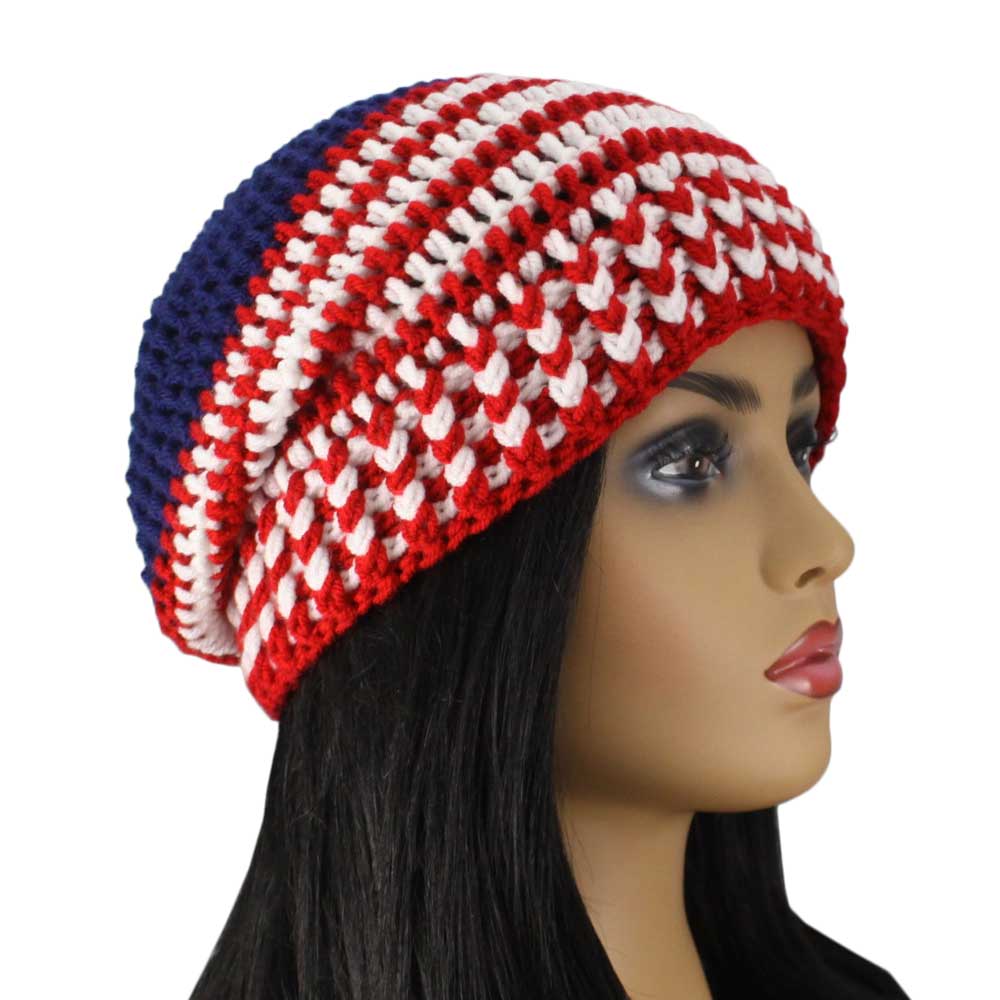 Patriotic Crochet Beanie Hat with Band Medium/Large - JMCH43ML - Lilylin Designs