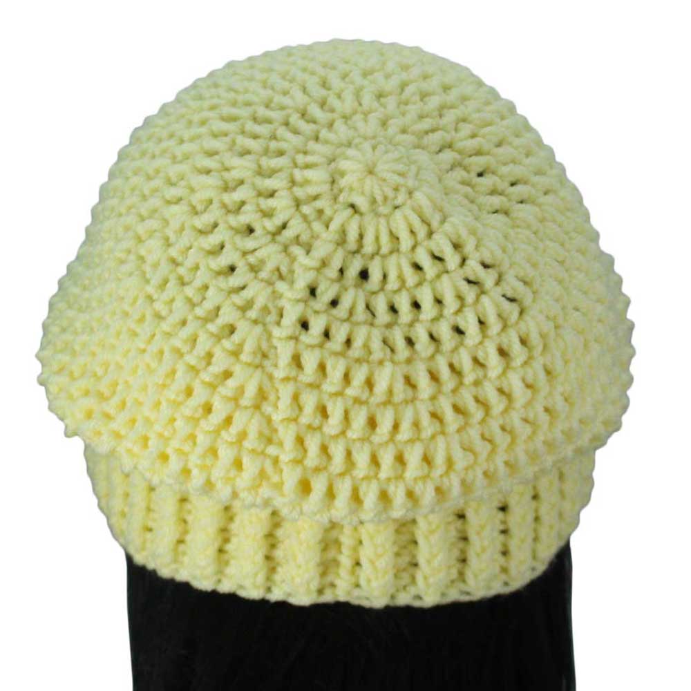 Light Yellow Crochet Beanie Hat Medium/Large - JMCH47ML - Lilylin Designs