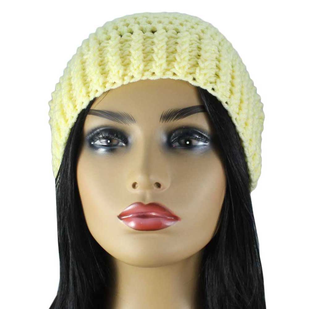 Light Yellow Crochet Beanie Hat Medium/Large - JMCH47ML - Lilylin Designs