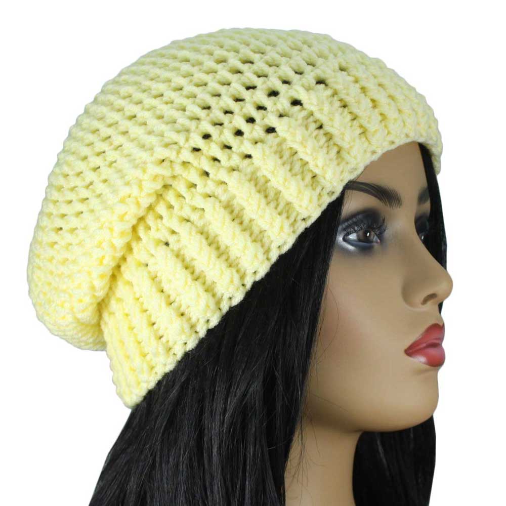 Light Yellow Crochet Beanie Hat Medium/Large - JMCH47ML - Lilylin Designs