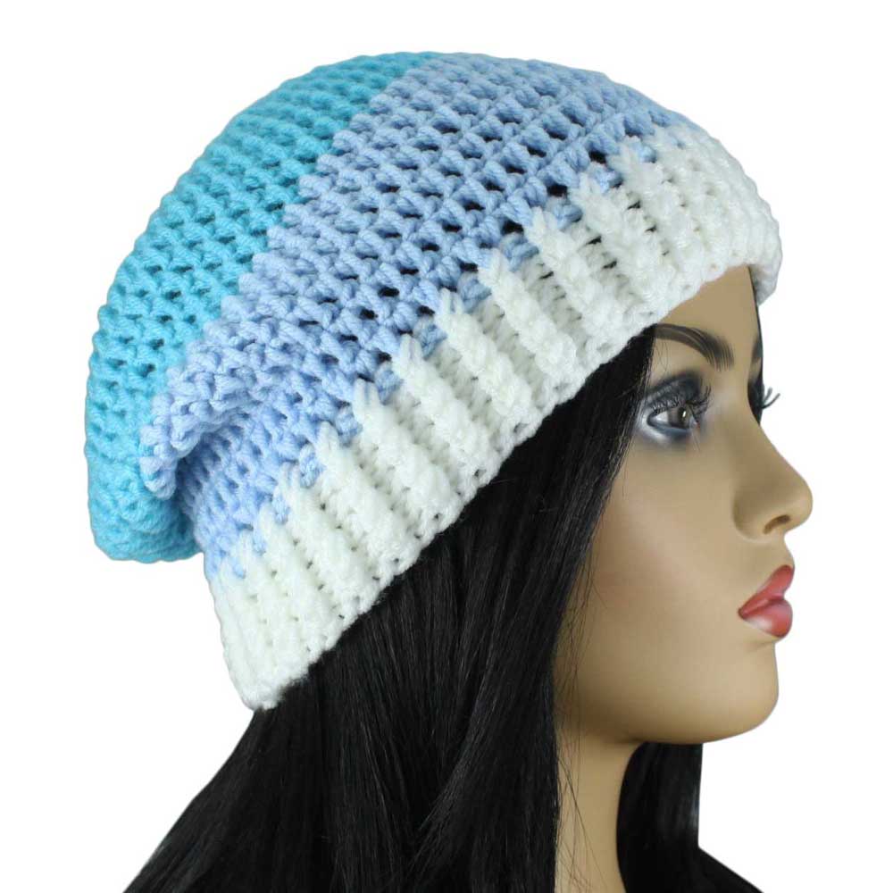 Shades of Blue Crochet Beanie Hat Medium/Large - JMCH48ML - Lilylin Designs