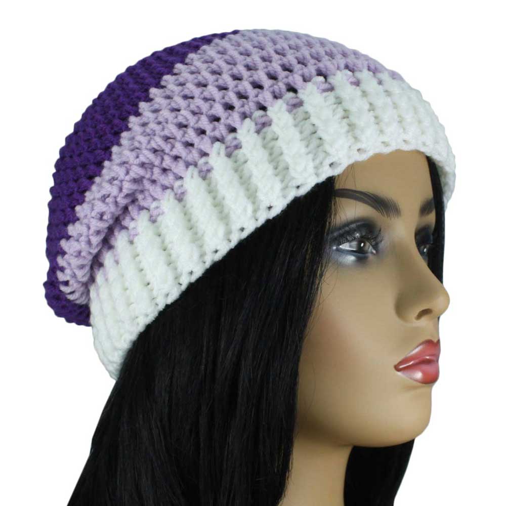 Shades of Purple Crochet Beanie Hat Medium/Large - JMCH49ML - Lilylin Designs
