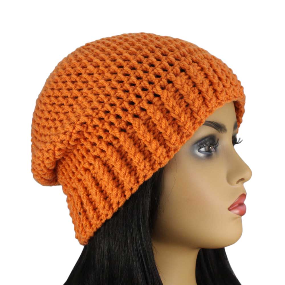Dark Orange Crochet Slouch Beanie Hat Medium/Large - JMCH50ML - Lilylin Designs