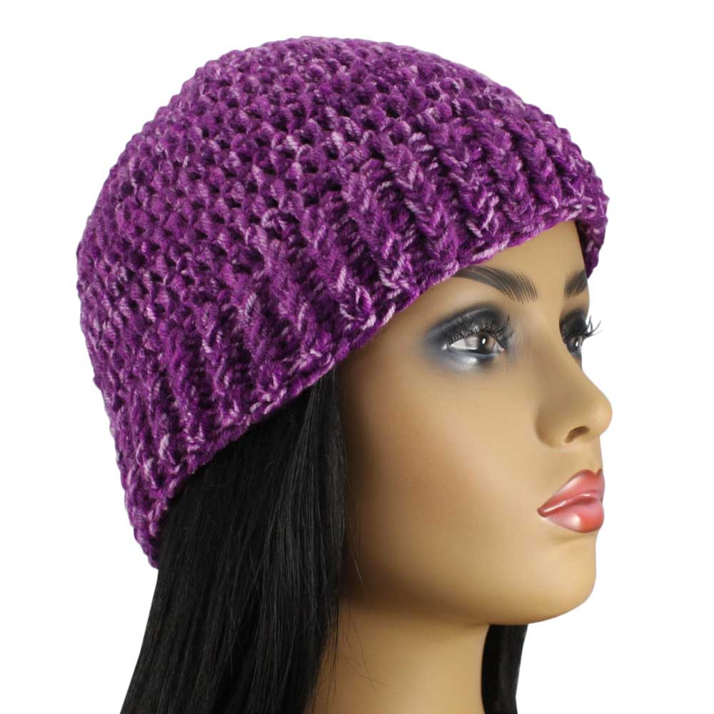 Purple Speckled Crochet Snug Beanie Hat Medium/Large - JMCH52ML - Lilylin Designs