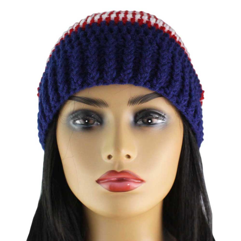 Red White Blue Crochet Beanie Hat Medium/Large - JMCH53ML - Lilylin Designs