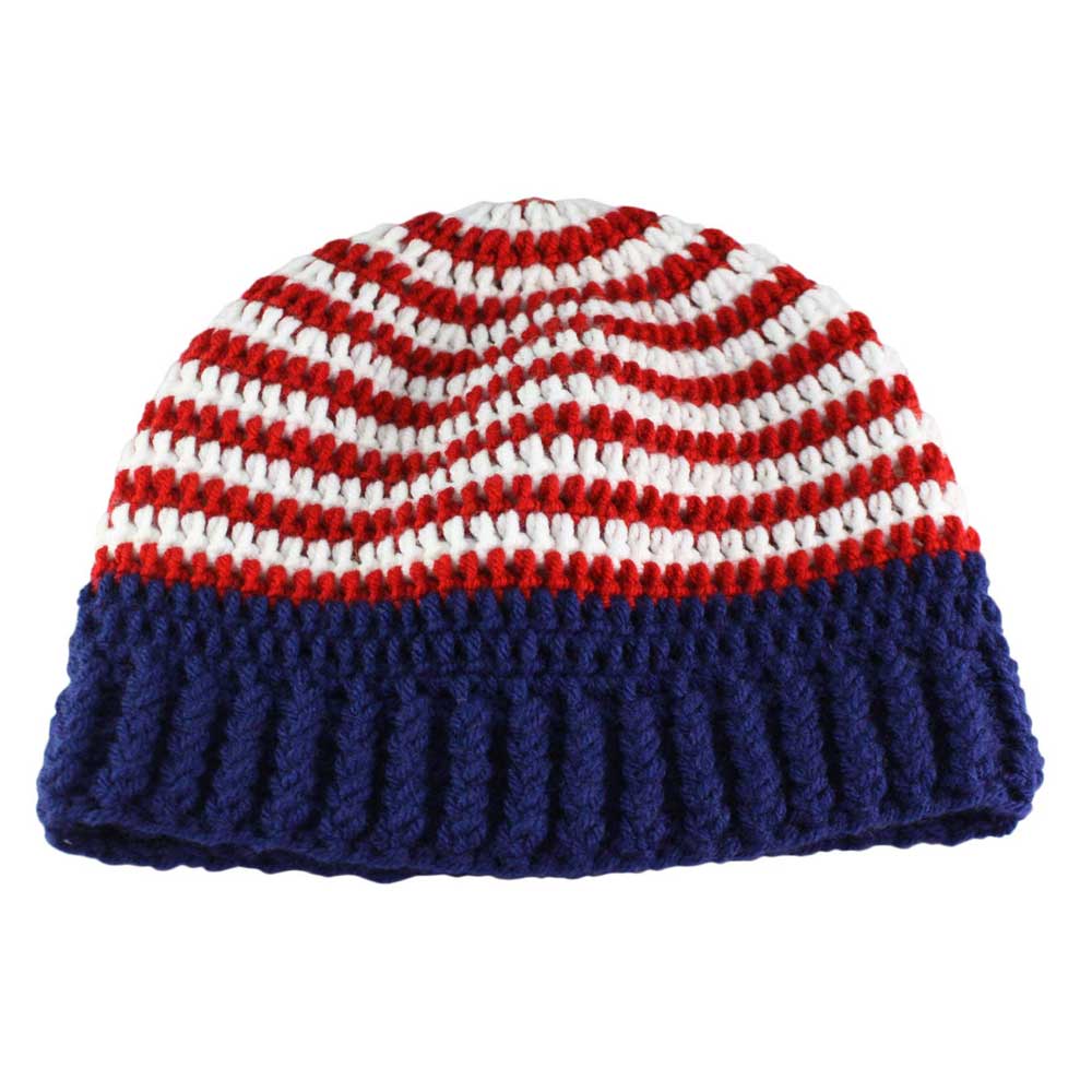 Red White Blue Crochet Beanie Hat Medium/Large - JMCH53ML - Lilylin Designs