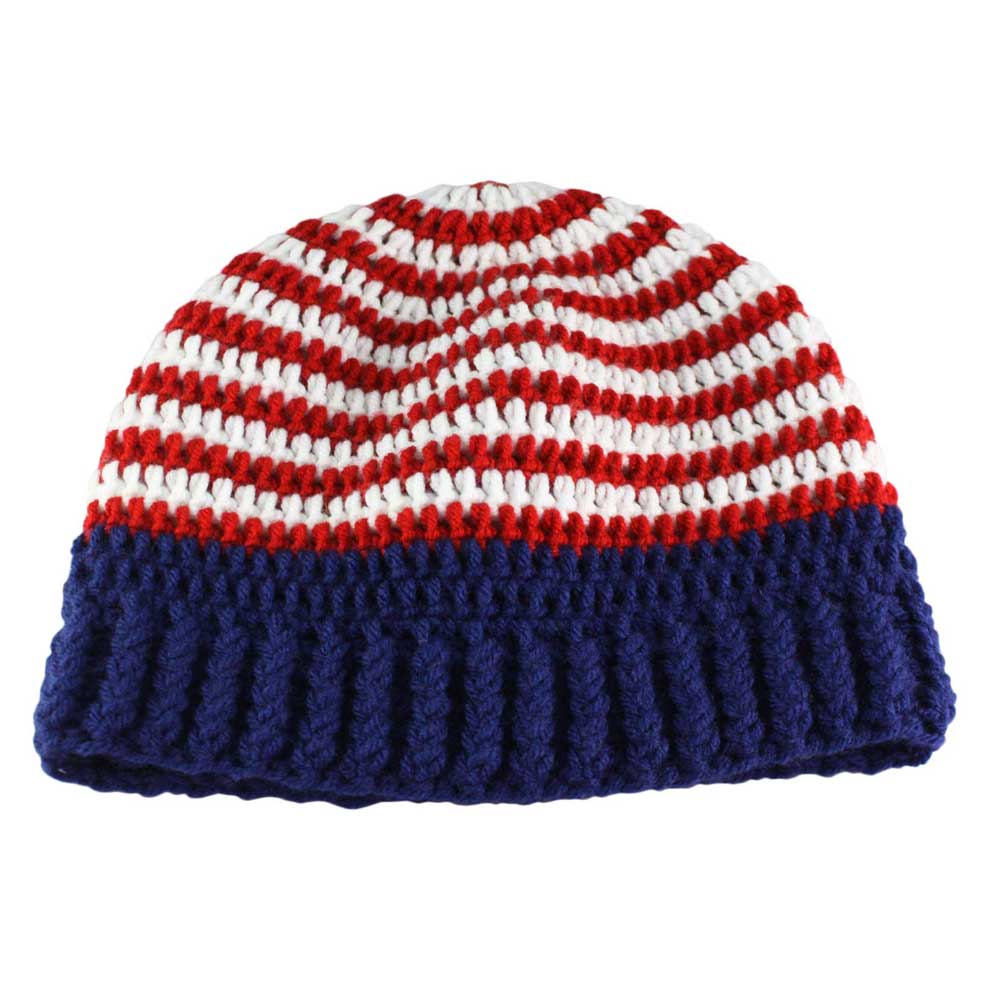 Lilylin Designs Red White Blue Crochet Beanie Hat Medium/Large