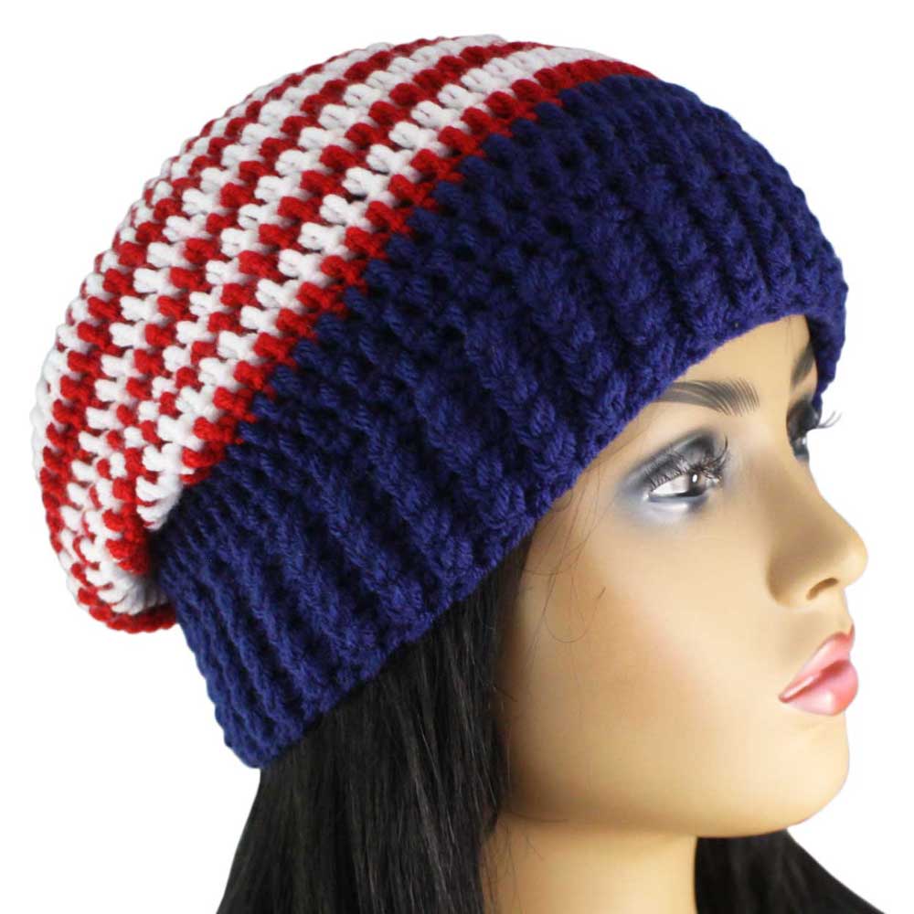 Red White Blue Crochet Beanie Hat Medium/Large - JMCH53ML - Lilylin Designs