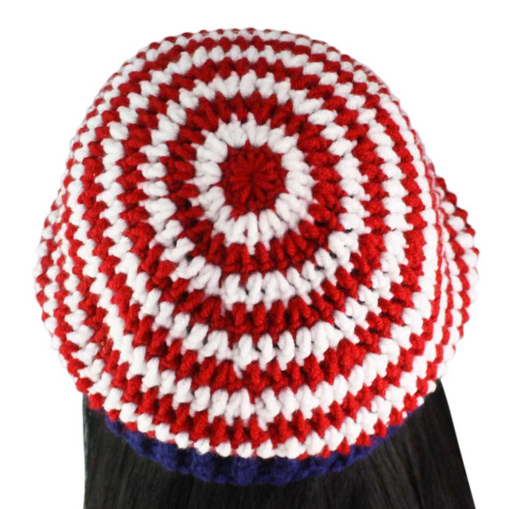 Red White Blue Crochet Beanie Hat with Band Med/Lg - JMCH54ML - Lilylin Designs