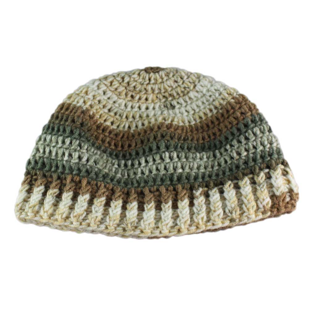 Lilylin Designs Brown and Green Crochet Snug Beanie Hat Medium/Large